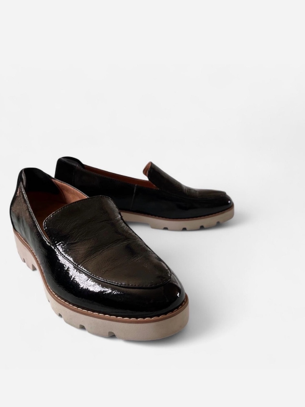 Vionic Black Patent Loafers with Taupe Lug Sole - Picture 3 of 5